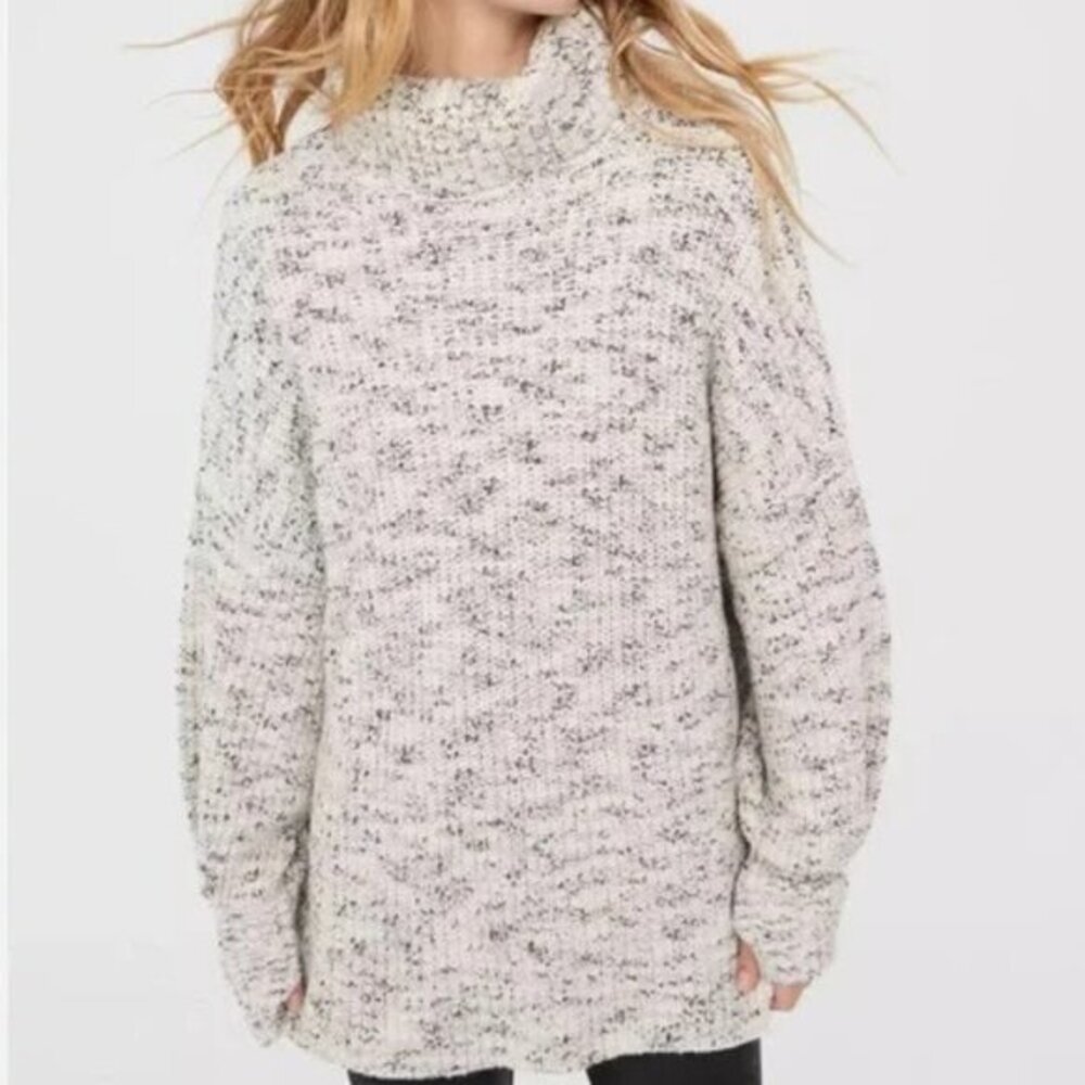 Aerie OFFLINE Off The Grid Oversized Turtleneck Cowl Sweater White Grey Large